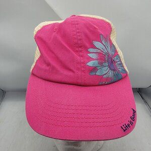 Life Is Good Pink White Flower Hat Mesh Back Floral Casual Comfort Outdoors